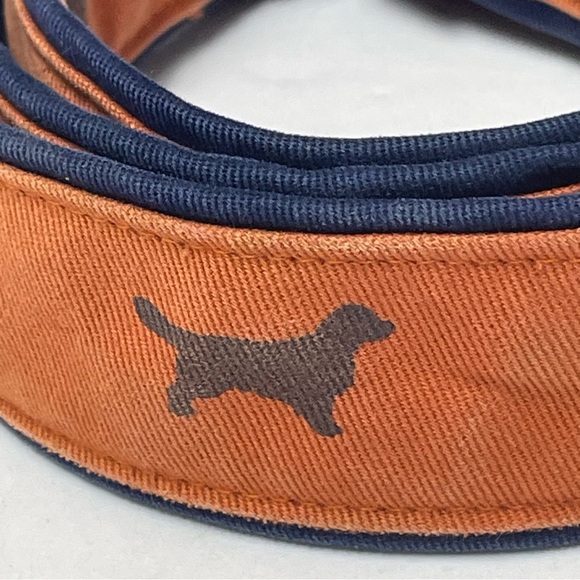J.Crew‎ Belt womens size 42x1.8 inch  Orange Blue Retriever Dog print Cotton - Picture 2 of 13